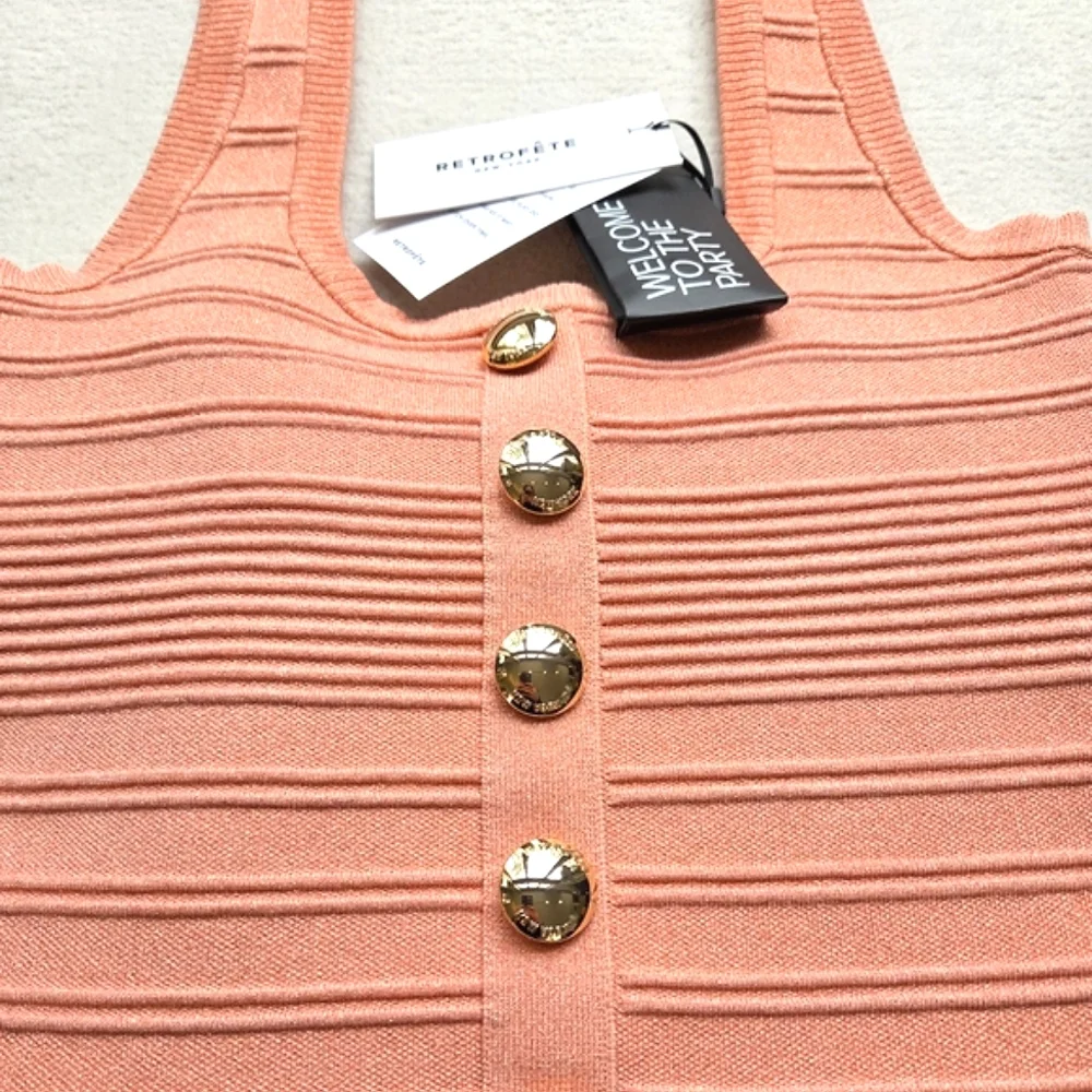 NWT$398 Retrofete Brooke Bandage Flared Mini Dress in Metallic Peach Pink Sz Med - Picture 11 of 16